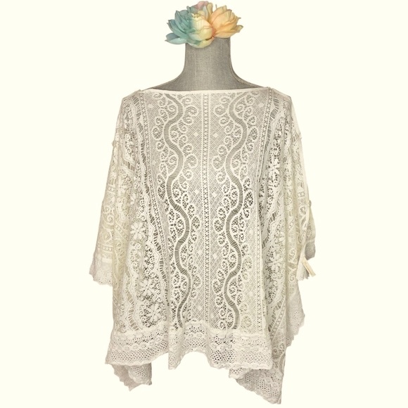 Collection Eighteen Off White Lace Boho Poncho Top OS - Picture 2 of 9
